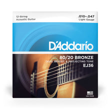 Carregar imagem no visualizador da galeria, Encordoamento Violão Aço 12C 10-47 D Addario 80/20 Bronze