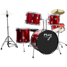 Carregar imagem no visualizador da galeria, Bateria Acústica 2t Cromada Vermelho Com Banco Ny-f1rst