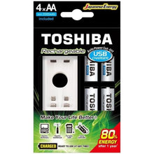 Carregar imagem no visualizador da galeria, Carregador de Pilha USB TNHC-6GME4 CB (C/4 Pilhas AA 2000 MAh) Toshiba
