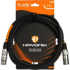 Cabo Para Microfone Player XLR(F) x XLR(M) 3m Preto Hayonik