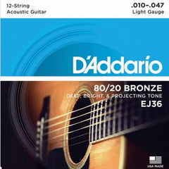 Encordoamento Violão Aço 12 Cordas .010-.047 80/20 Bronze EJ36 D Addario