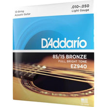 Carregar imagem no visualizador da galeria, Encordoamento Violão Aço 12 Cordas .010-.050 85/15 Bronze EZ940 D Addario
