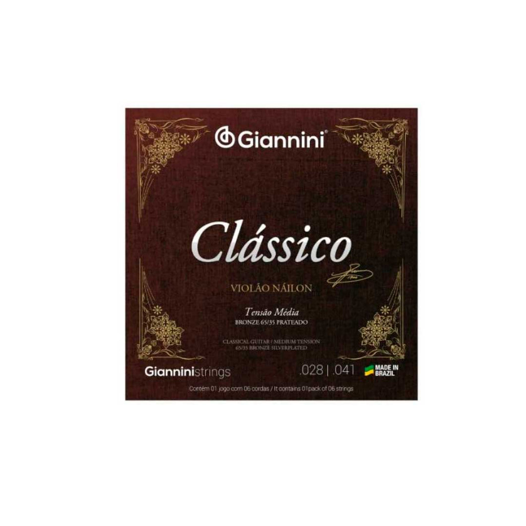 Encordoamento Giannini Clássico P/violão Nylon 65/35 Prateado Média Genwpm