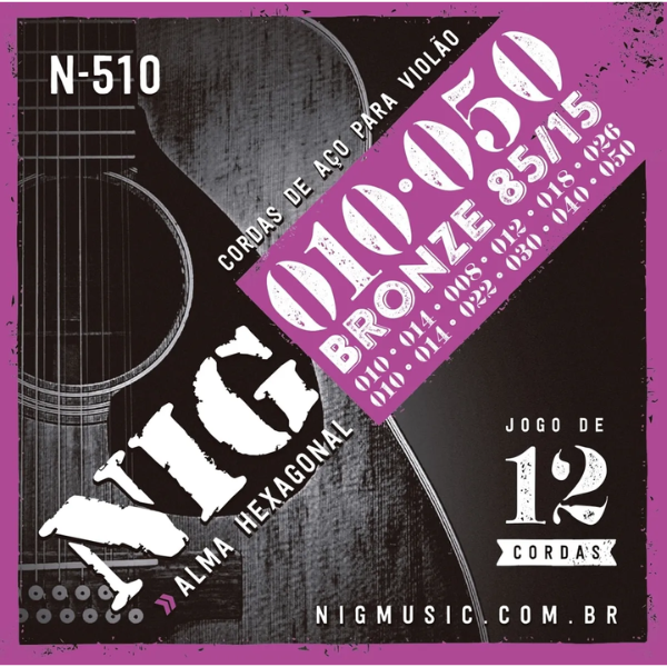 Encordoamento Violão Aço 010 com 12 Cordas Nig