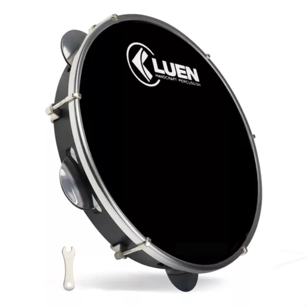 Pandeiro Luen 10 Profissional Pele Preta Corpo Abs Cor Preto