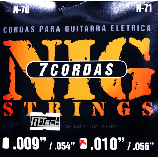 CORDAS NIG N-71 PARA GUITARRA ELÉTRICA DE 7 CORDAS ESPESSURA 010-056 (JOGO COM 7 CORDAS + PRIMEIRA EXTRA E PALHETA BRIND