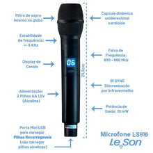 Carregar imagem no visualizador da galeria, Microfone Sem Fio Ls916 Digital Multifrequencia Leson

