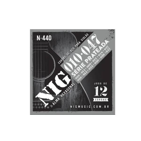 Encordoamento Violão Aço 010 com 12 Cordas Tensão Média Nig