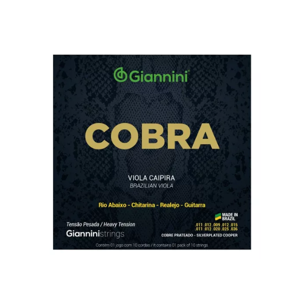 Encordoamento Viola Caipira Cobre Prateado Tensão Pesada Giannini Cobra